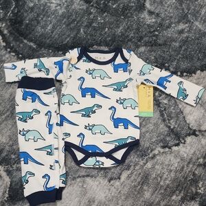 M + A Organic Dinosaur Print Baby Onesie and Pants Set
